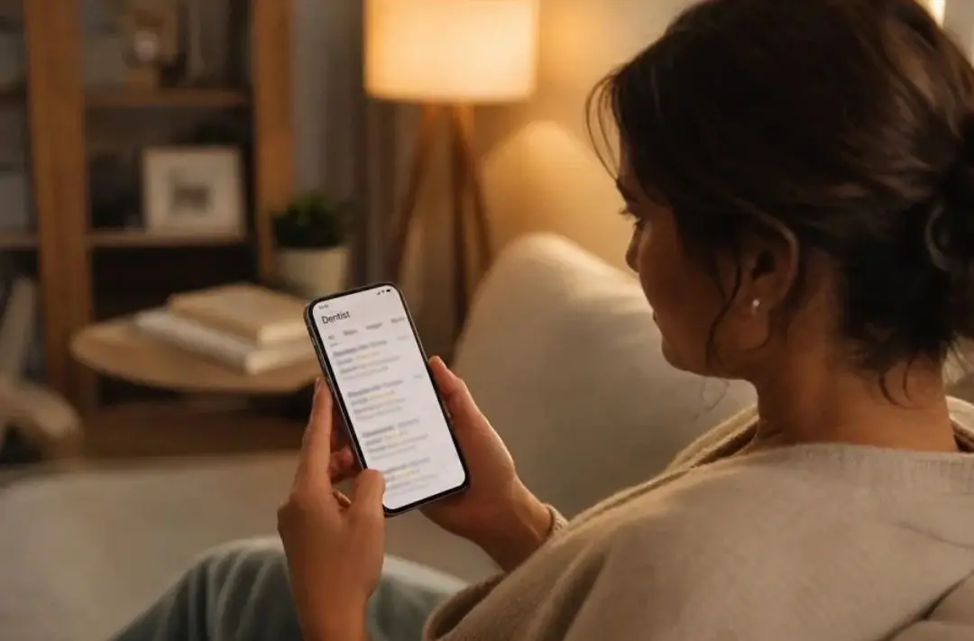 Patient at home on their phone starting a private dentist match