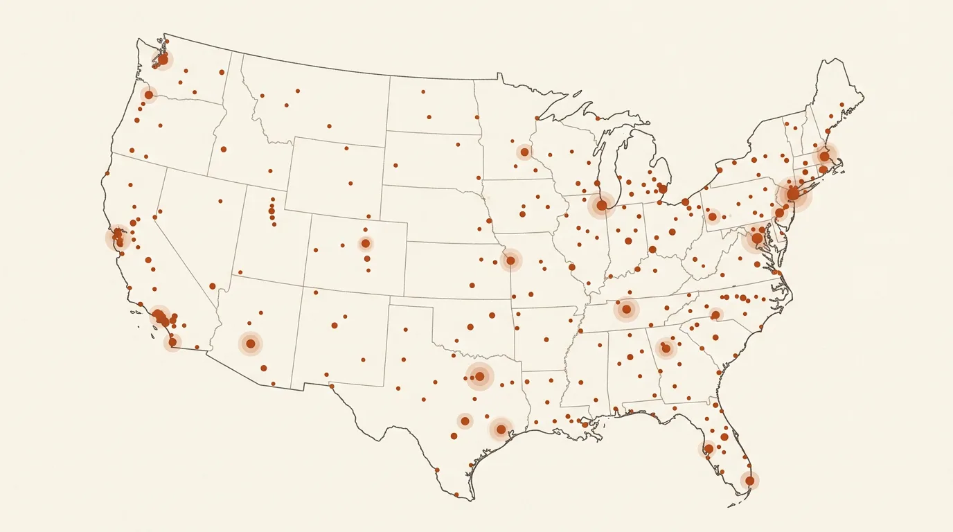 Map showing MatchMyDentist dentist network coverage across the United States